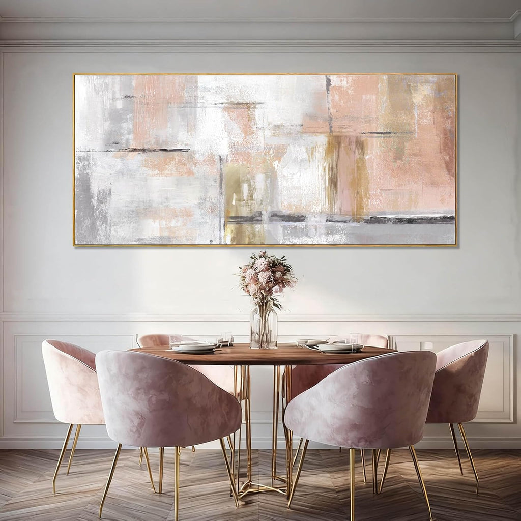 SOUGUAN Contemporary Home Wall Decor Pink and White Canvas Painting Abstract Wall Art 32'x70' Decorations for Bedroom Kitchen Artwork