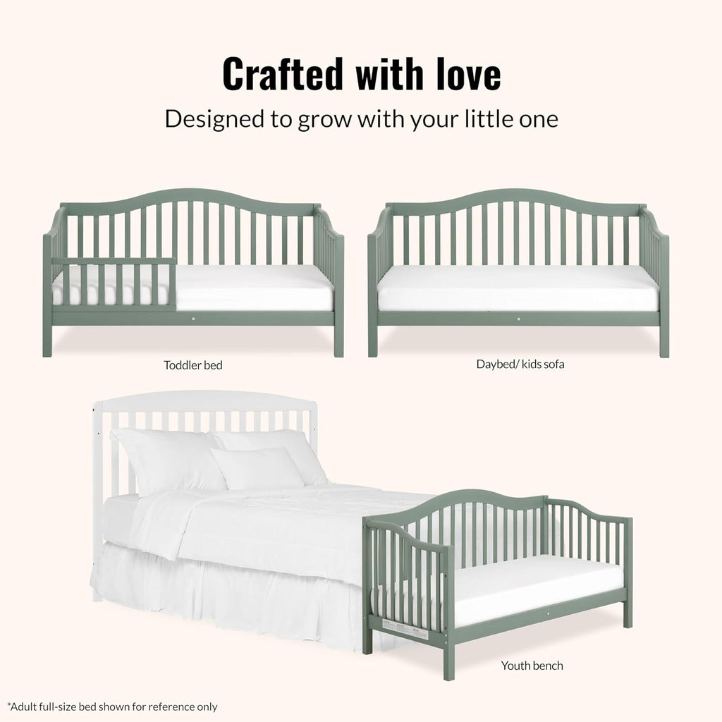Dream On Me Austin Toddler Day Bed with Rails in Meadow Green, Low to Floor Toddler Day Bed, Greenguard Gold & Baby Safety Alliance Certified, Non-Toxic Finishes, Side Safety Guard Rail