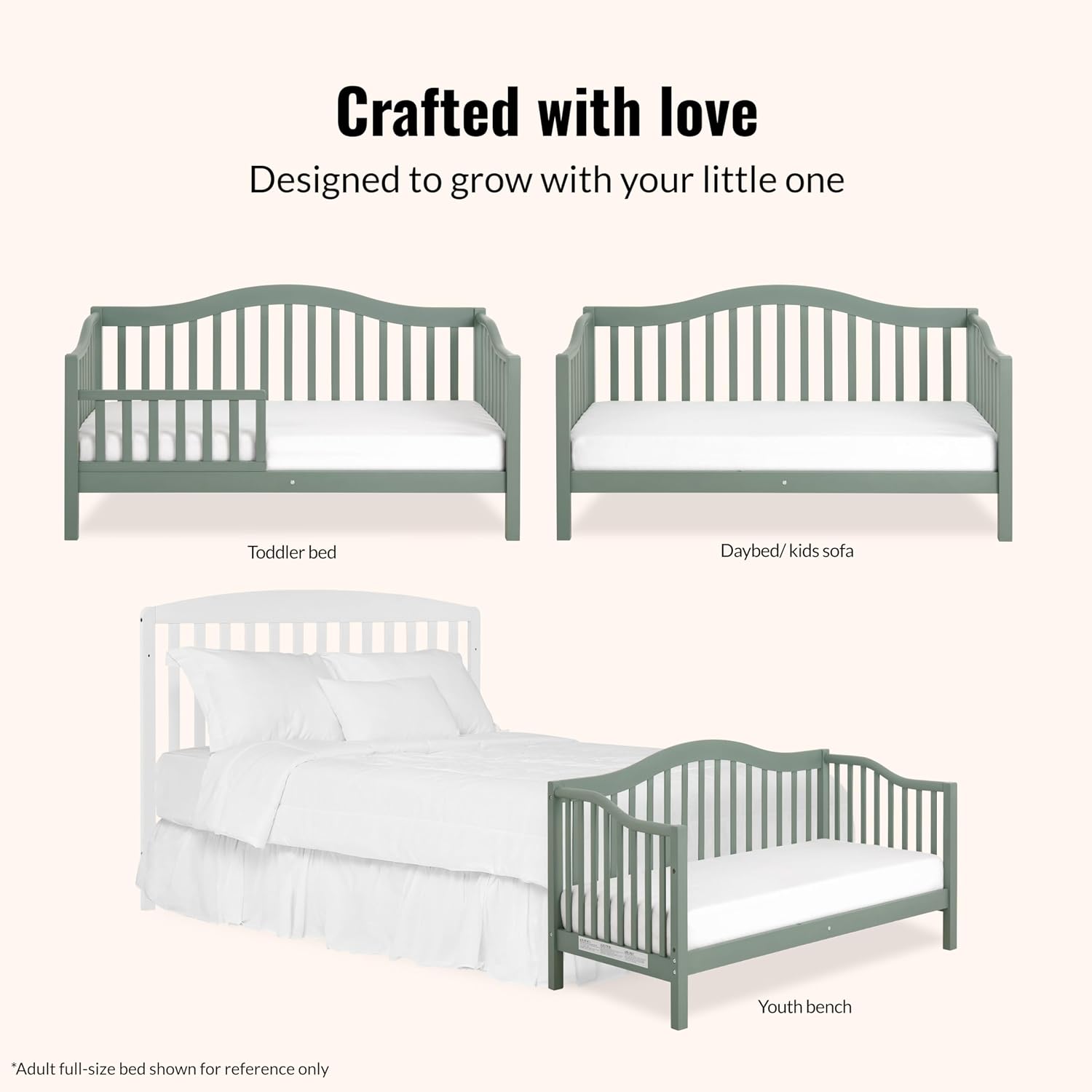Dream On Me Austin Toddler Day Bed with Rails in Meadow Green, Low to Floor Toddler Day Bed, Greenguard Gold & Baby Safety Alliance Certified, Non-Toxic Finishes, Side Safety Guard Rail