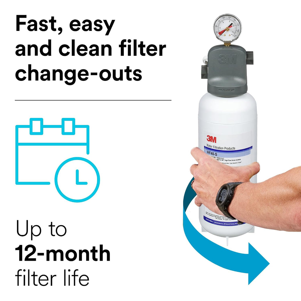 3M Water Filtration Replacement Cartridge for Commercial Ice Maker Machines HF40-S for High Flow Series ICE140-S, Reduces Bacteria, Sediment, Chlorine Taste and Odor, Cysts, Inhibits Scale