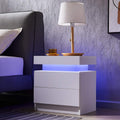 Nightstand LED Lights with 2 Drawers for Bedroom, Smart End Table Short Bedside Tables, Modern Side Table with Storage Small Shelf Stand Cabinet Lights End Side, White