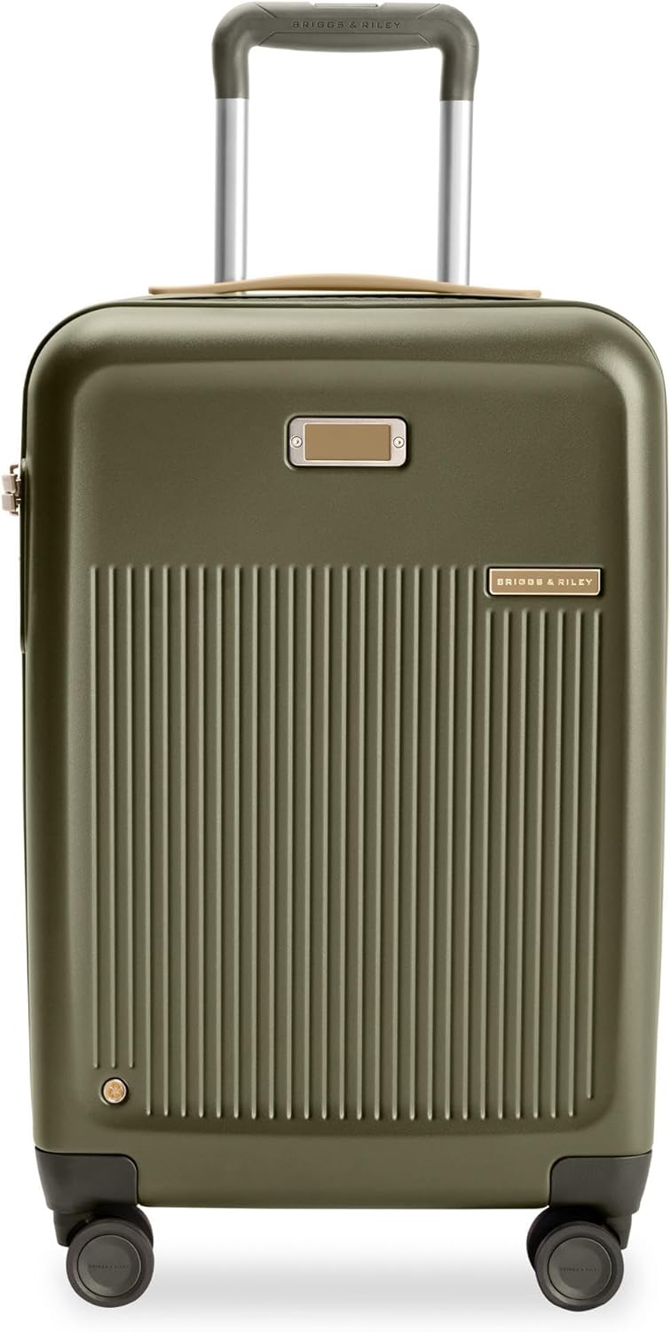 Briggs & Riley Essential 22' Carry On Expandable Spinner - Luggage for Travel, Suitcases with Wheels, Hardside Rolling Bag for Men & Women, Self-Repairing Zipper - Sympatico Collection, Olive