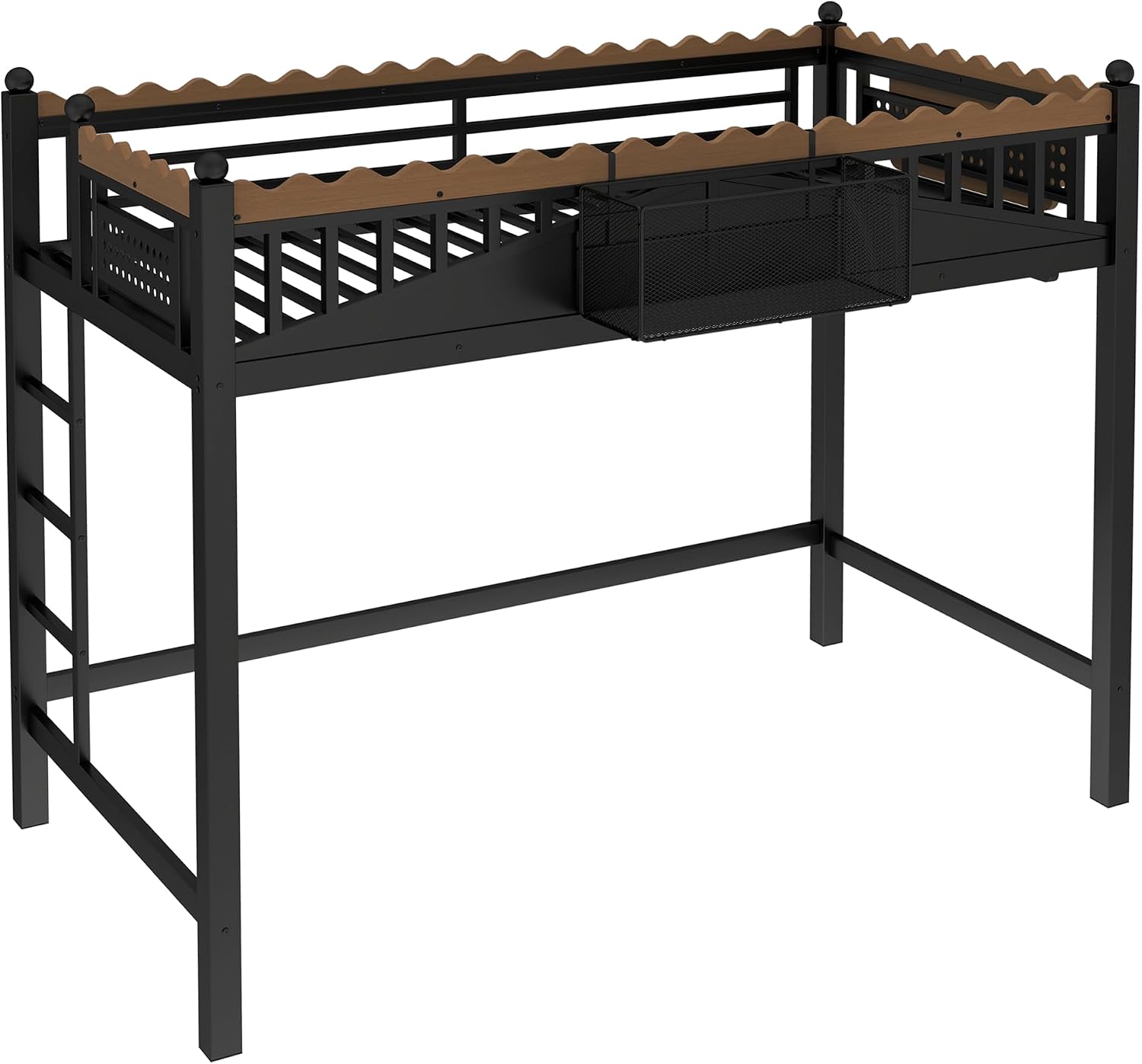 JIVOIT Metal Loft Bed with Built-in Storage Shelves and Bookshelf, Twin XL Size Metal Loft Bed with Safe Ladder & Guardrail, Space-Saving Loft Bed, No Box Spring Needed and Chic Design