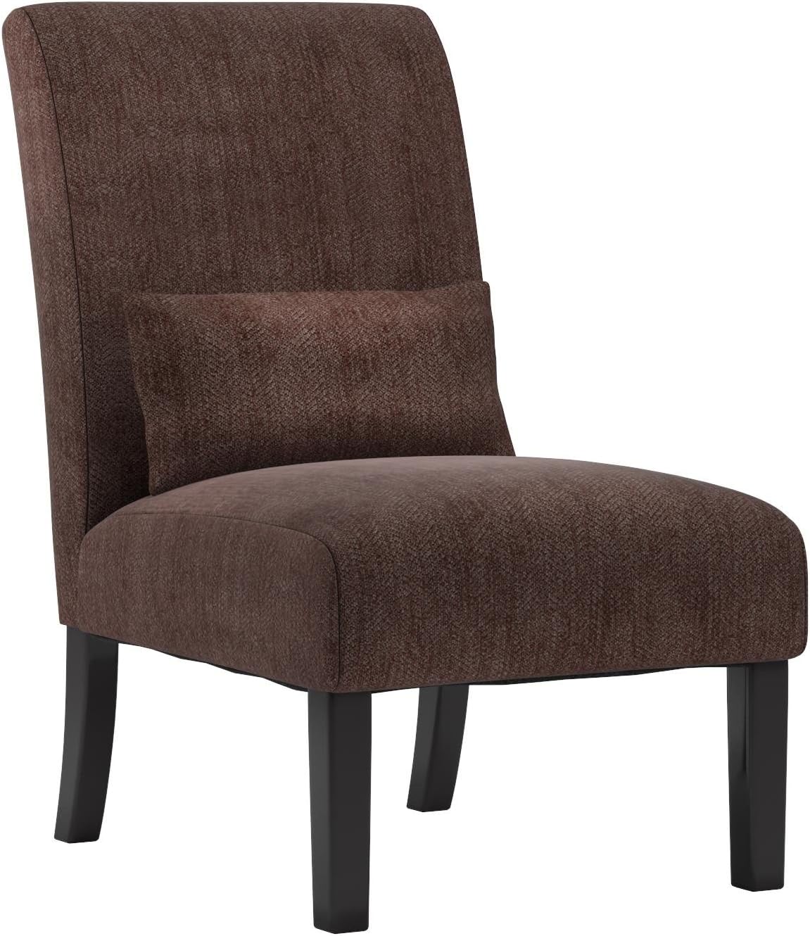 Roundhill Furniture Chocolate Pisano Chenille Fabric Armless Contemporary Accent Chair with Matching Kidney Pillow