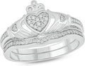 Cali Trove 1/5 Ct Natural Diamonds Wedding Sets | 925 Sterling Silver & Vermeil Irish Claddagh Rings | Crown Heart Bridal Set for Women | Engagement Rings with Matching Band | Silver Jewelry Gifts