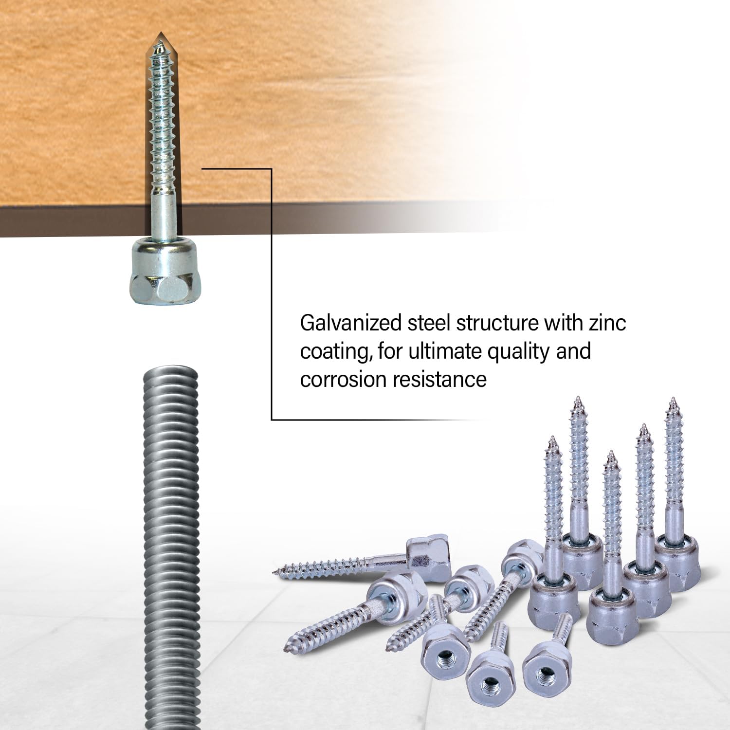 Everflow Sammys 8068925-75 GST 20-SS 3/8 Inch Screw Vertical Threaded Rod Anchor Designed for Wood, Easy to Install, No Pre-Drilling Required, Steel Zinc Finish, 1/4 x 2 Inch Screw Length (Pack of 75)