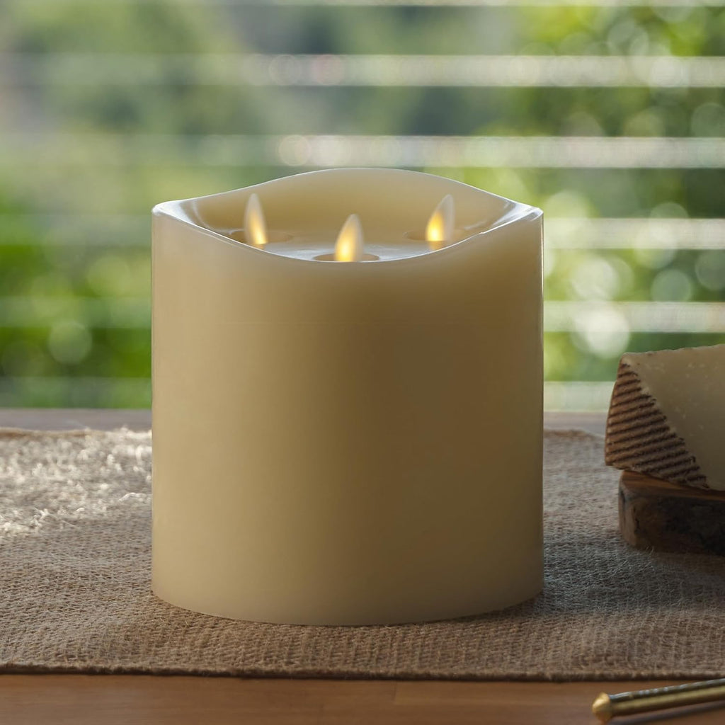 Luminara Tri-Flame Flameless LED Candle, Ivory 5.8' x 5.7', Moving Flame Real Wax Home Decor Battery Operated Emergency Light, Religious Ceremony Safe