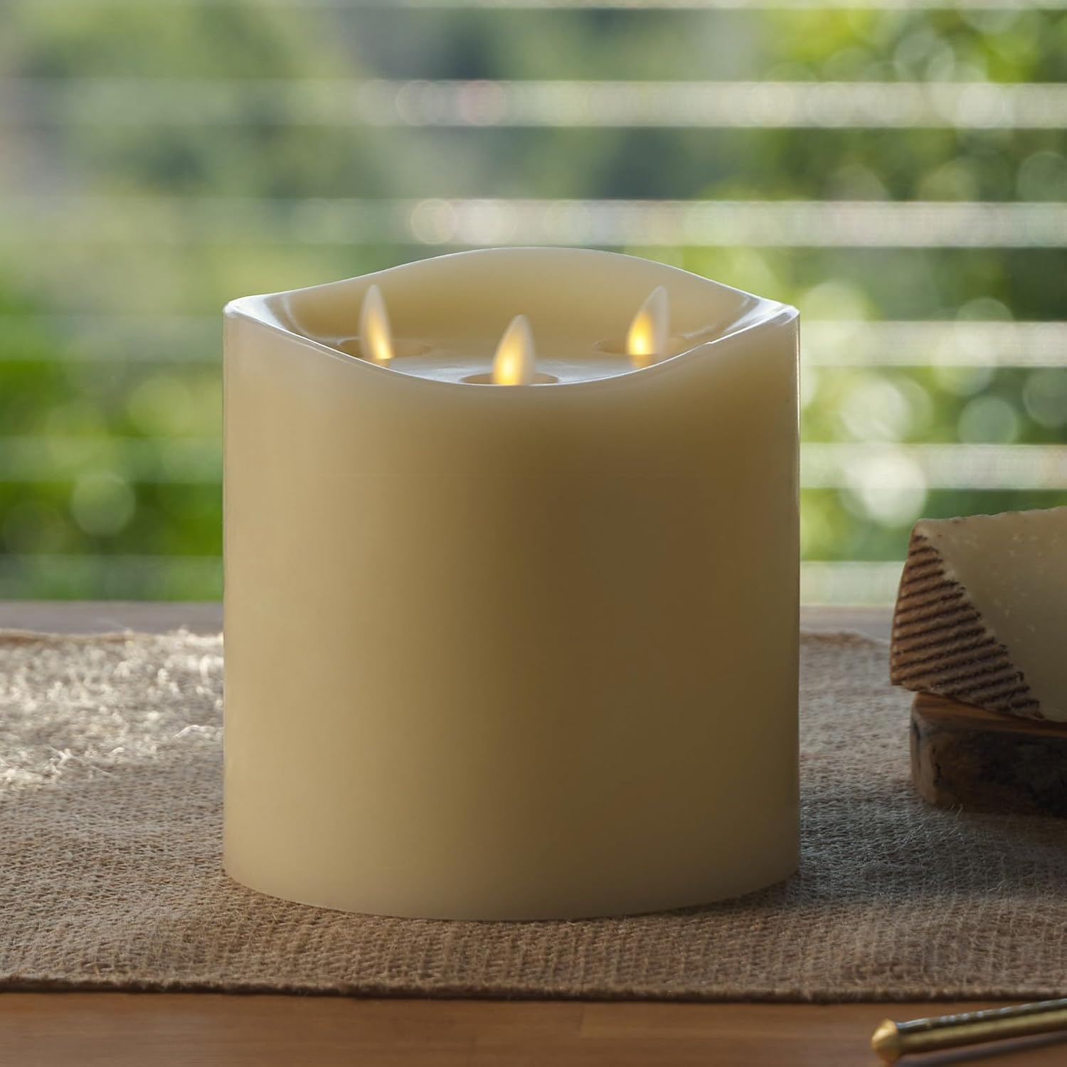 Luminara Tri-Flame Flameless LED Candle, Ivory 5.8' x 5.7', Moving Flame Real Wax Home Decor Battery Operated Emergency Light, Religious Ceremony Safe