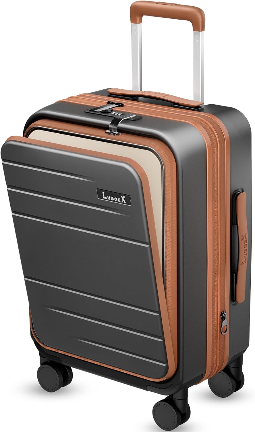 Carry On Luggage 22x14x9 Airline Approved, Expandable Polycarbonate Suitcase with Front Pocket (FX-Core, Brown-Black, 20 Inch)