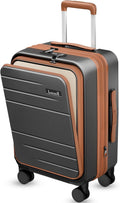 Carry On Luggage 22x14x9 Airline Approved, Expandable Polycarbonate Suitcase with Front Pocket (FX-Core, Brown-Black, 20 Inch)