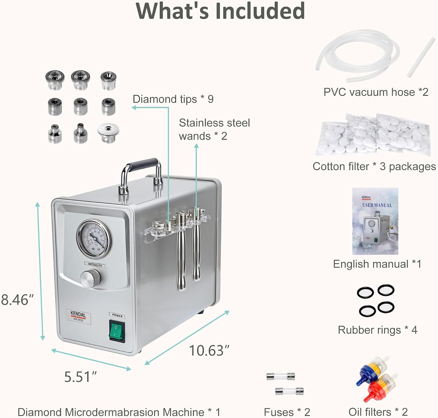 Kendal Professional Diamond Microdermabrasion Machine, Quality Dermabrasion Facial Skin Care Beauty Device with Power Suction HB-SF02