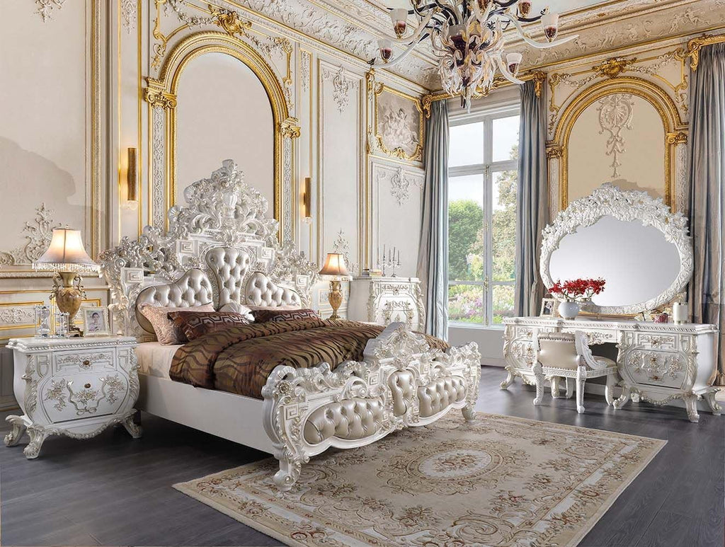 Aldora Elegant Anqtique White Formal Bed