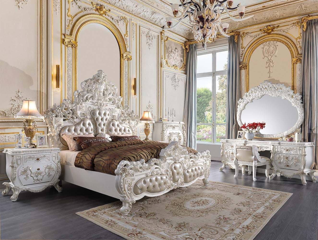 Aldora Elegant Anqtique White Formal Bed