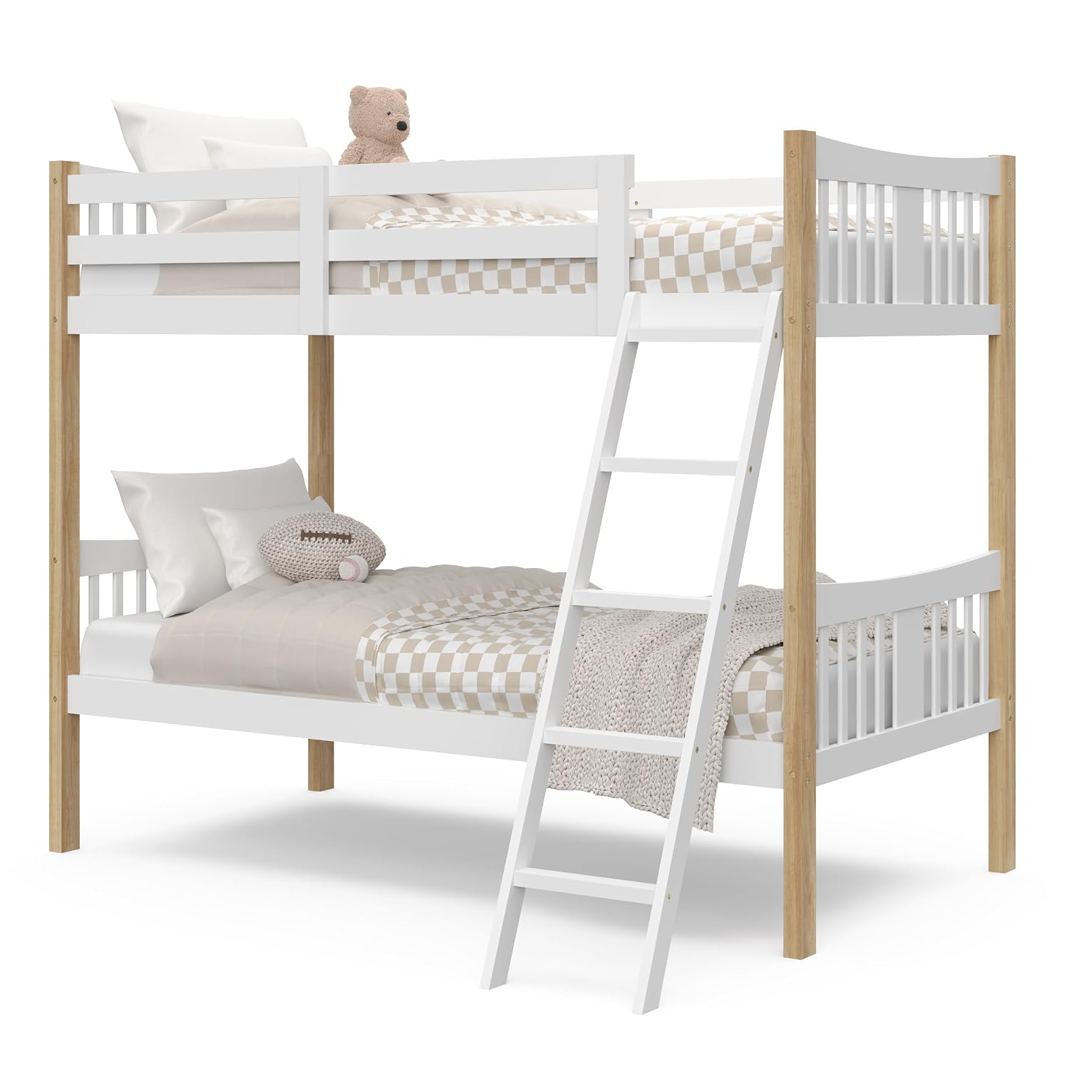 Storkcraft Caribou Bunk Bed Twin Over Twin Bunk Bed (White with Natural) - GREENGUARD Gold Certified, Converts to 2 Individual Beds