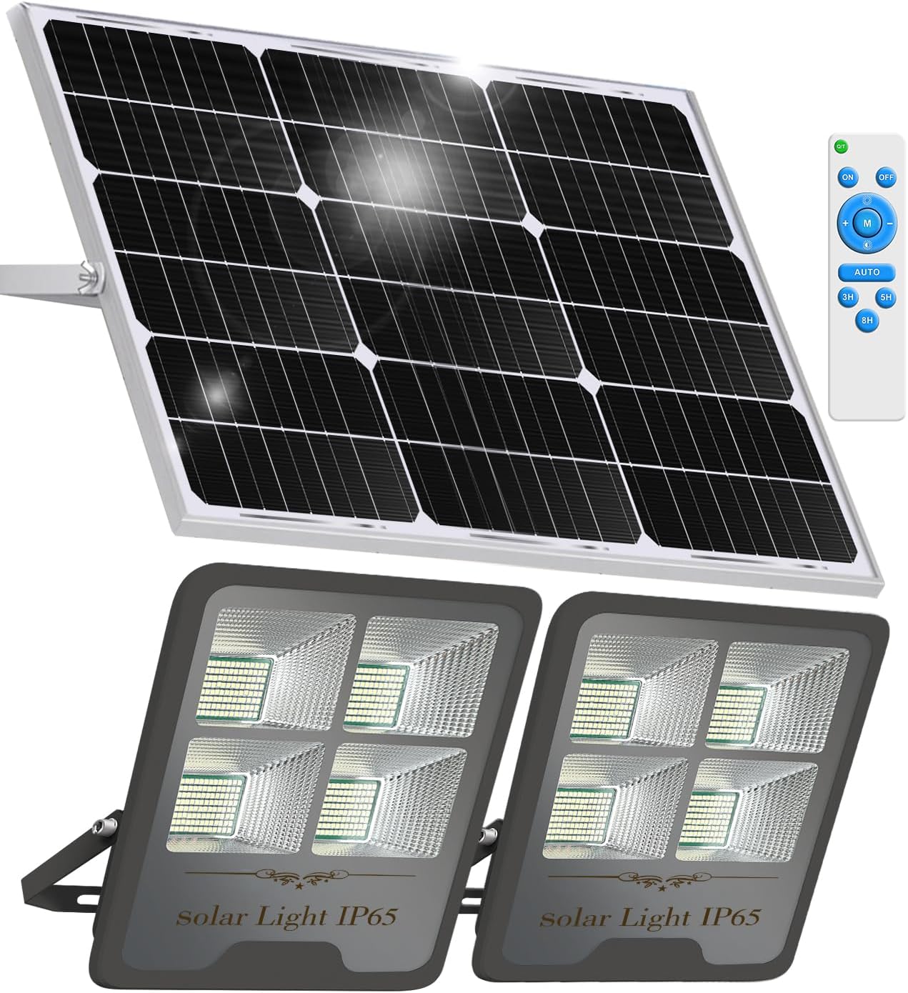 Gebosun 2 Pack 300W Solar Flood Light Outdoor, 30000LM LED Solar Security Light, IP65 Waterproof Dusk to Dawn Solar Light with Remote Control, Bright Solar Yard Light for Garage Garden Farm