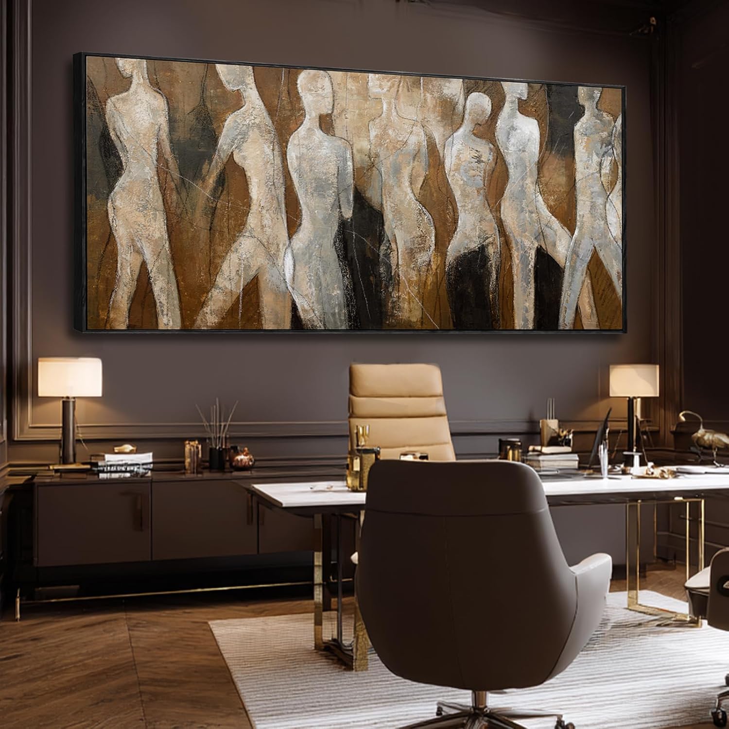CHUDANHAO Abstract Wood Wall Art Figure Decorative Pictures Line Large Artwork 40'x86' Painting for Living Room Posters for Bedroom