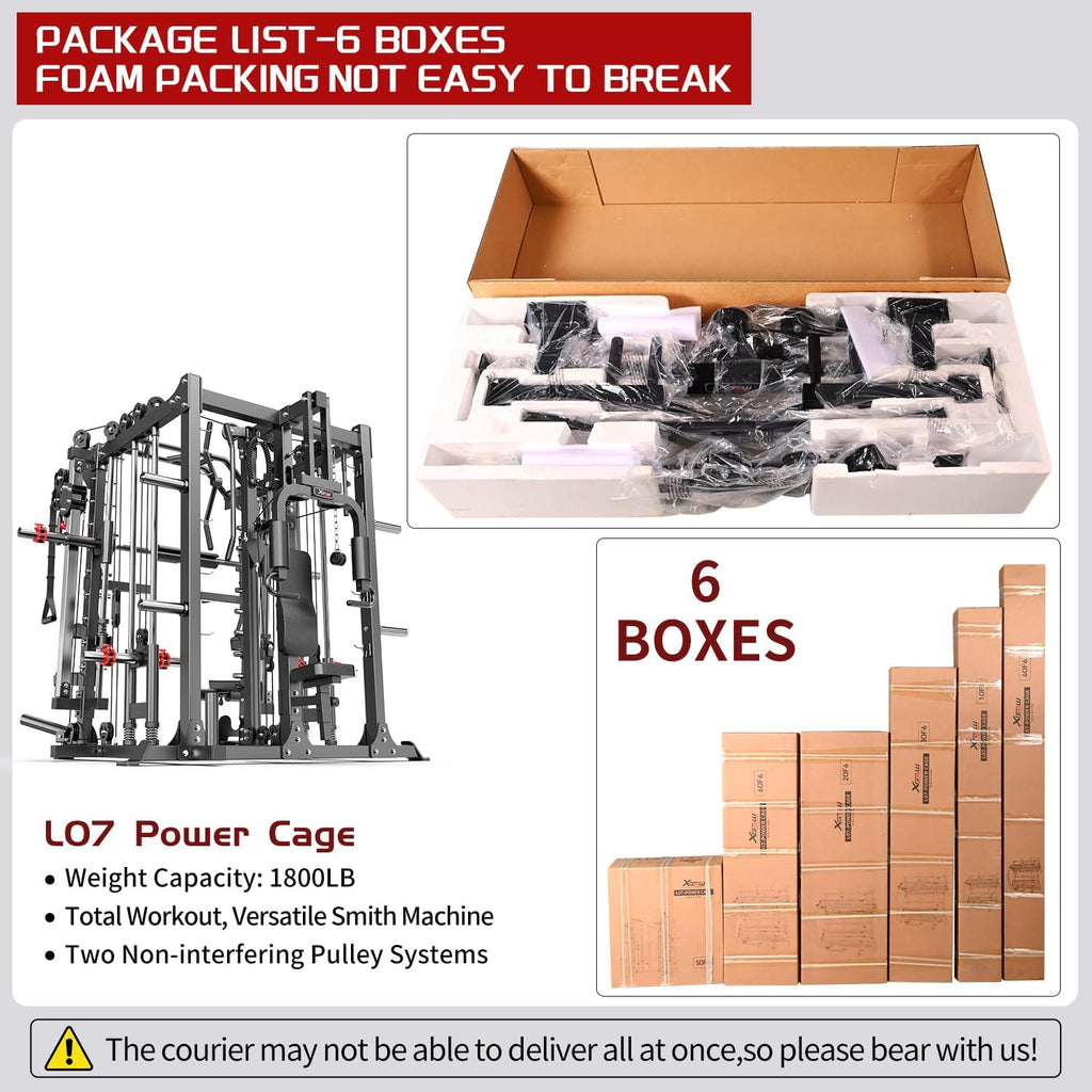 Multi-Purpose Squat Rack,Smith Machine Weight Rack Set with Cable Crossover System, Home Gym Power Racks, Power Racks and Packages