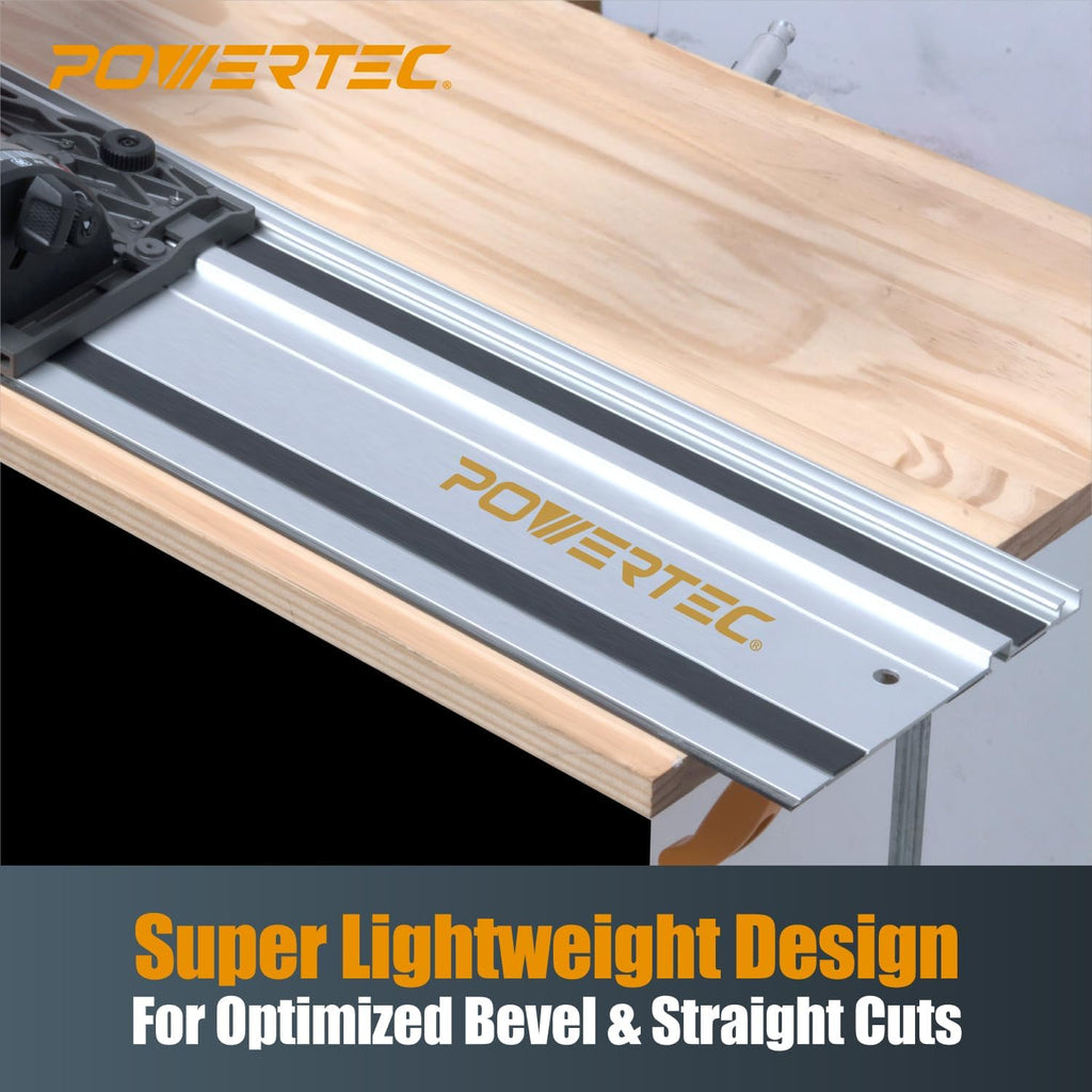 POWERTEC 72210 110' Track Saw Guide Rail Joining Set for Milwaukee Track Saws Includes 2x55 Guide Rails with Connectors, and Guide Rail Adapter for Fixed Base DeWalt, Makita & Milwaukee Trim Routers