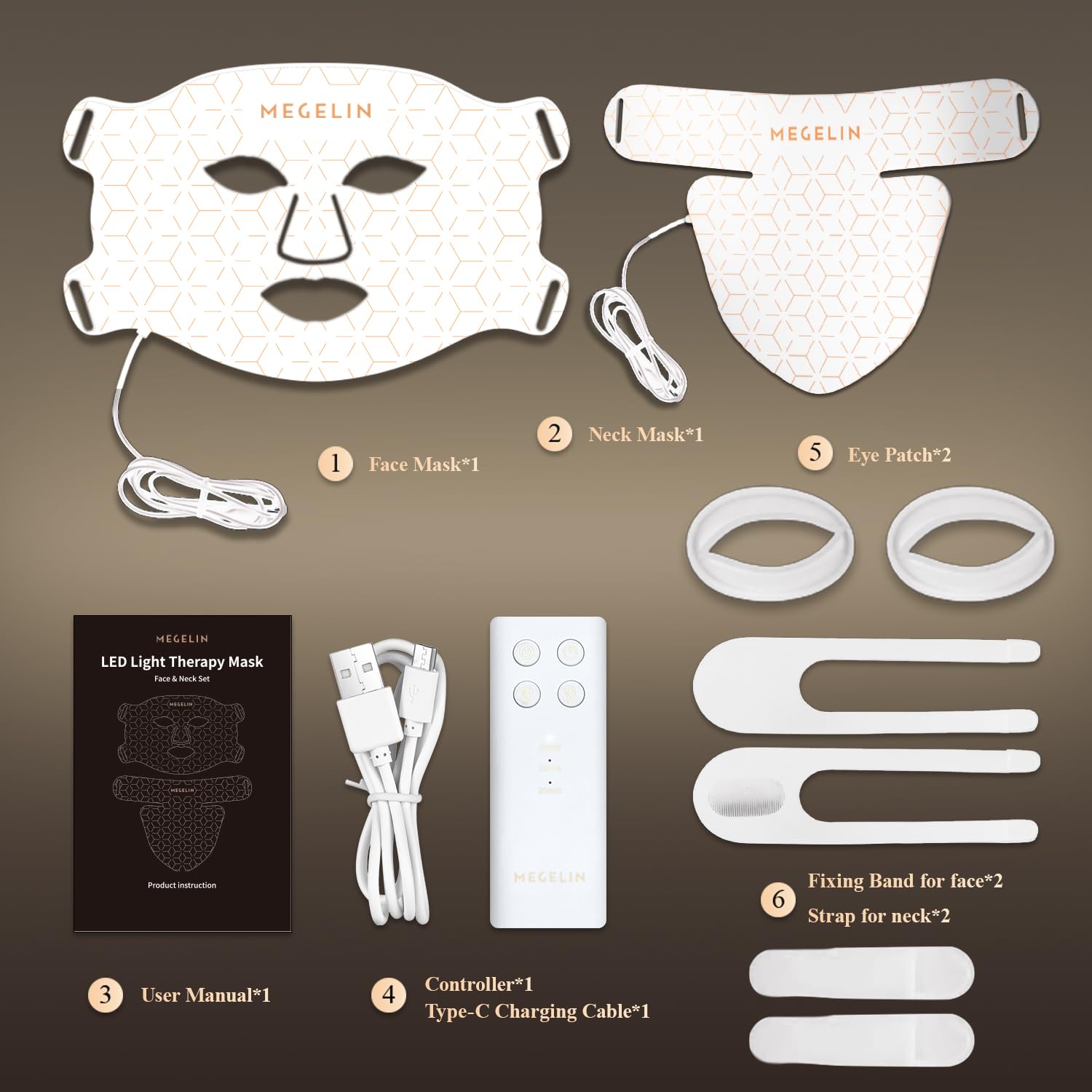 MEGELIN Led Red Light Therapy Face & Neck Mask, 7 Colors Led Light Therapy Facial Mask, Infrared Red Light Therapy Mask, Infrared Light Skin Rejuvenation(White)