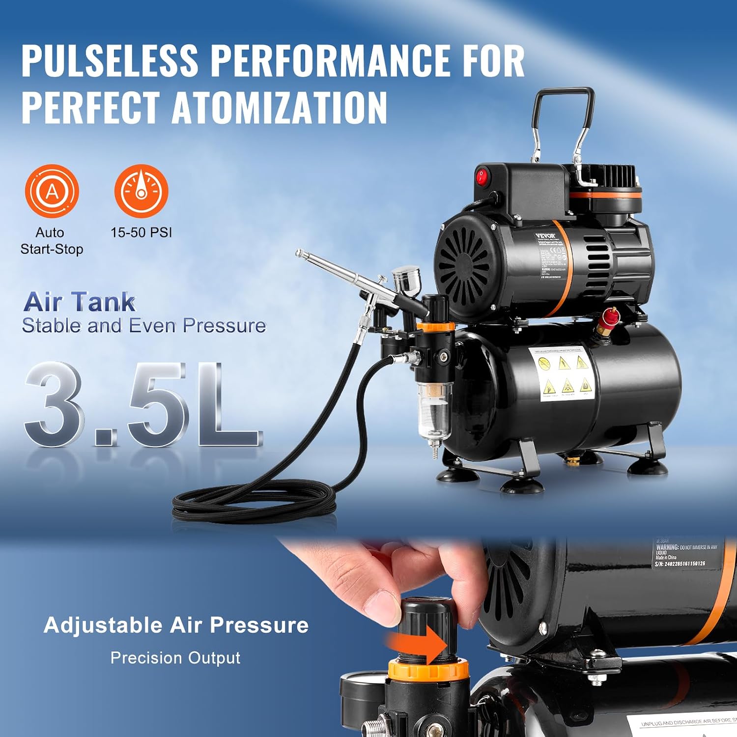 VEVOR Airbrush Kit, Air Brush Set Kit with 3.5L Air Storage Tank, Dual Fan Air Tank Compressor System with 0.3 mm Tip Airbrush, Holder, Color Mixing Wheel, Cleaning Brush Set, Art Nail Cookie Tattoo
