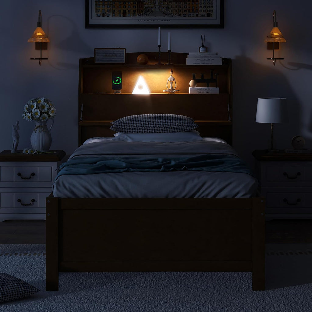 Merax Twin Size Bed Frame with Flip-Up Storage Headboard, Black Twin Bed with 3 Drawers and Trundle, Wooden Bed Frame Twin a Set of Sockets & USB Ports, No Box Spring Needed