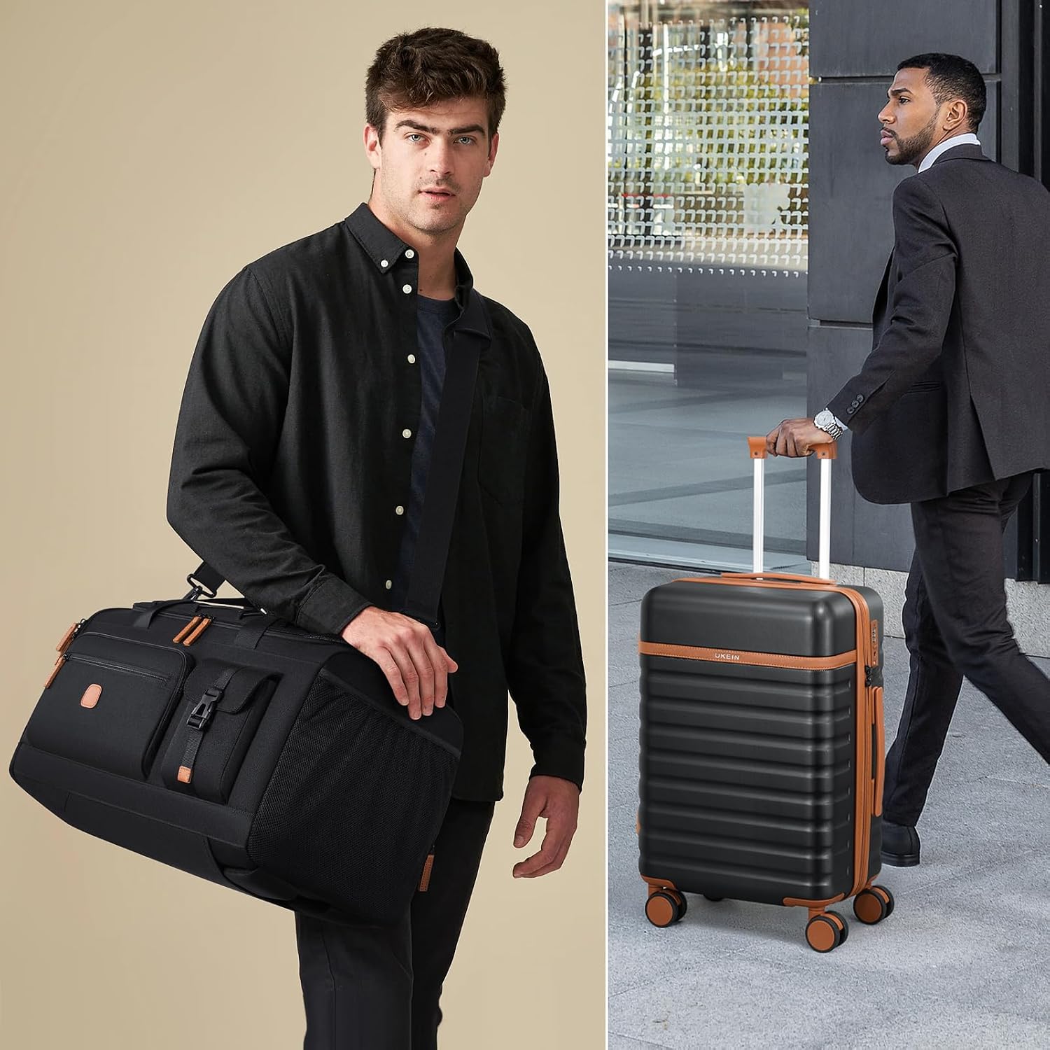 UKEIN Luggage Sets 5 Piece, Carry On Luggage 20In With Spinner Wheels, Hardside Suitcase Set with TSA Lock,Durable Large Suitcase With Travel Backpack for Men-20/24/28in (Black, 5 piece set)
