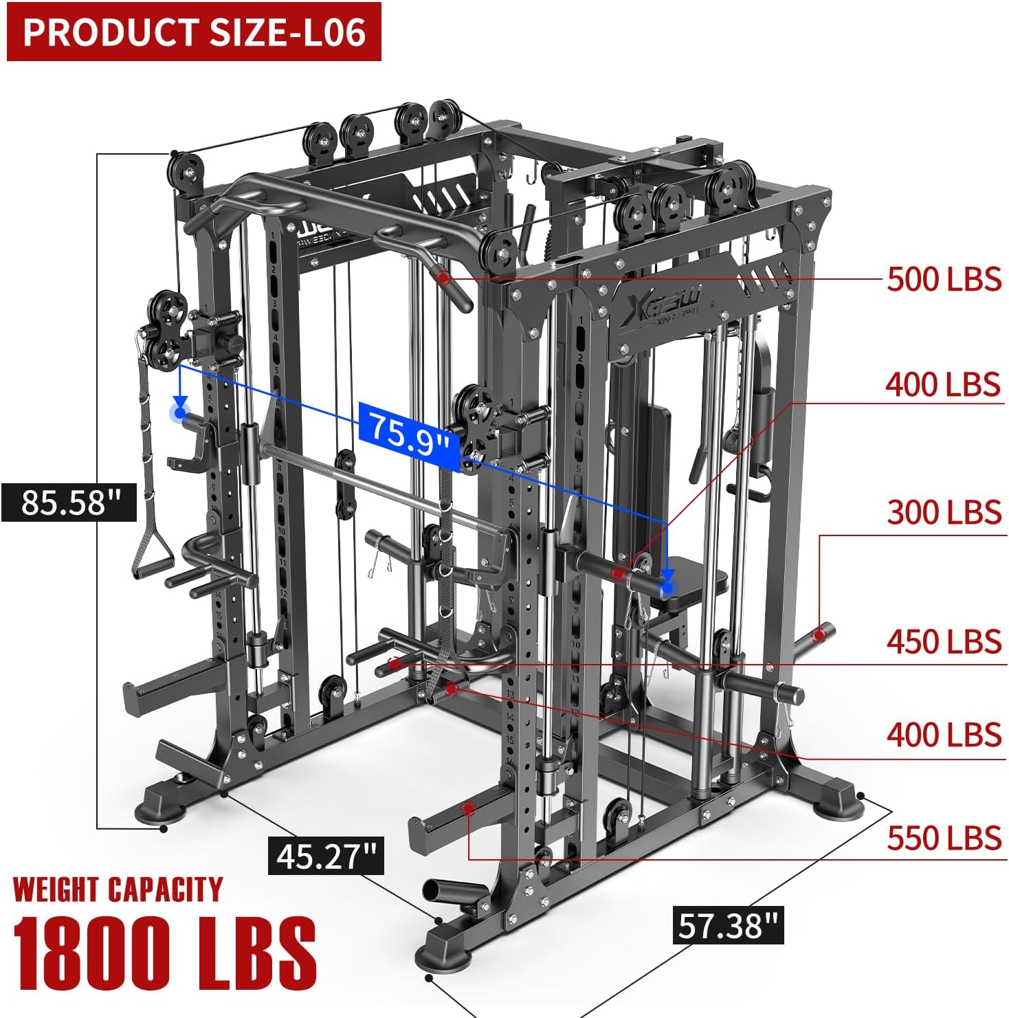 Multi-Purpose Squat Rack,Smith Machine Weight Rack Set with Cable Crossover System, Home Gym Power Racks, Power Racks and Packages