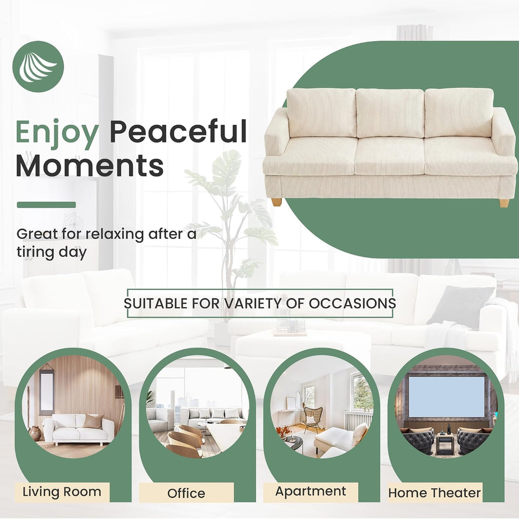 Fiona's magic 8 Seats Couch Set, 3 Piece Set Comfy Sofa, 3 Seater*2 & Loveseat Sofa with Deep Seats for Living Room, Modern Sleeper Couch, White Corduroy