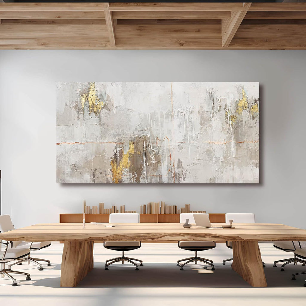 VAYIMDH Minimalist Wall Decor White with Gold Canvas Wall Art Grunge Posters Modern Abstract Paintings for Living Room Bedroom Dining Room 29'x 58'