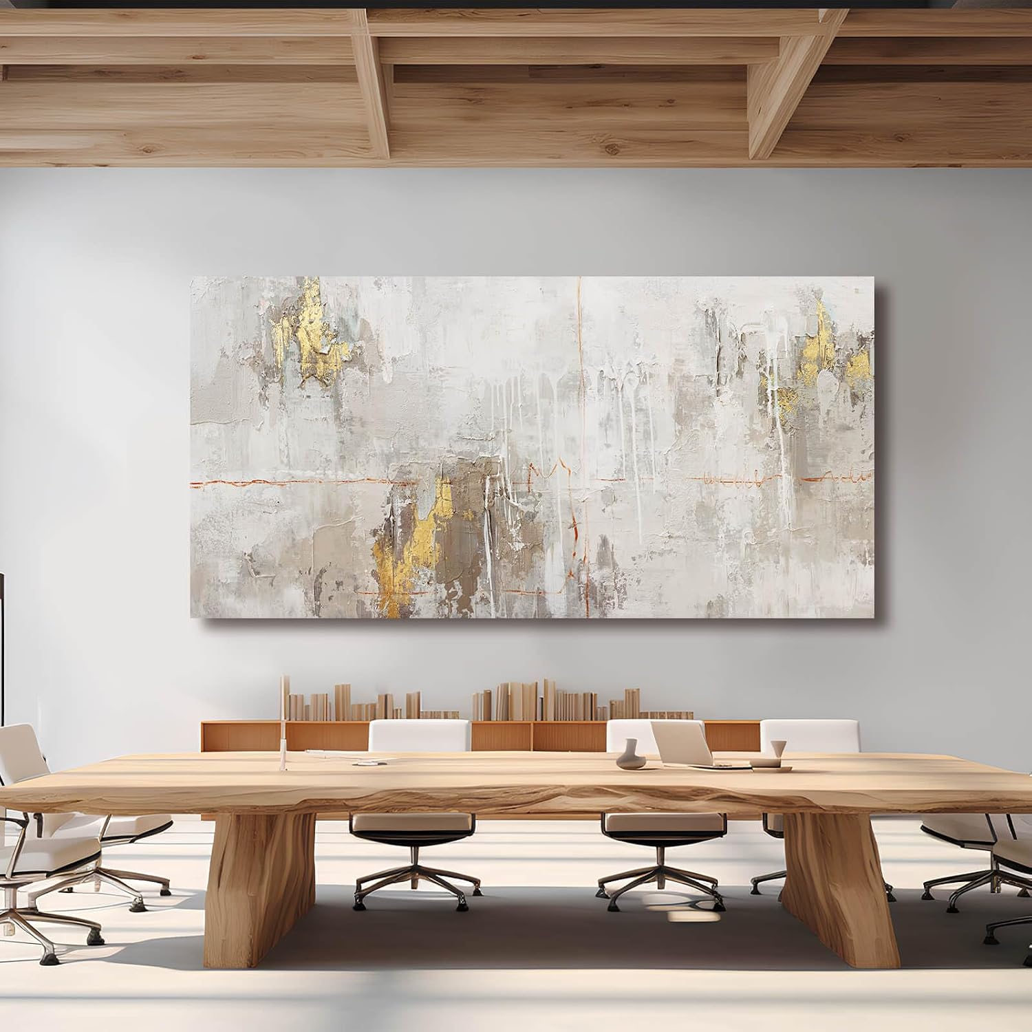 VAYIMDH Minimalist Wall Decor White with Gold Canvas Wall Art Grunge Posters Modern Abstract Paintings for Living Room Bedroom Dining Room 29'x 58'