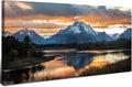 Large Mountain Wall Art for Living Room Sunset Nature National Park Posters Grand Teton Landscape Wall Decor Snake River Wyoming Scenery Canvas Prints Artwork for Bedroom Office Home Decoration 30x60'