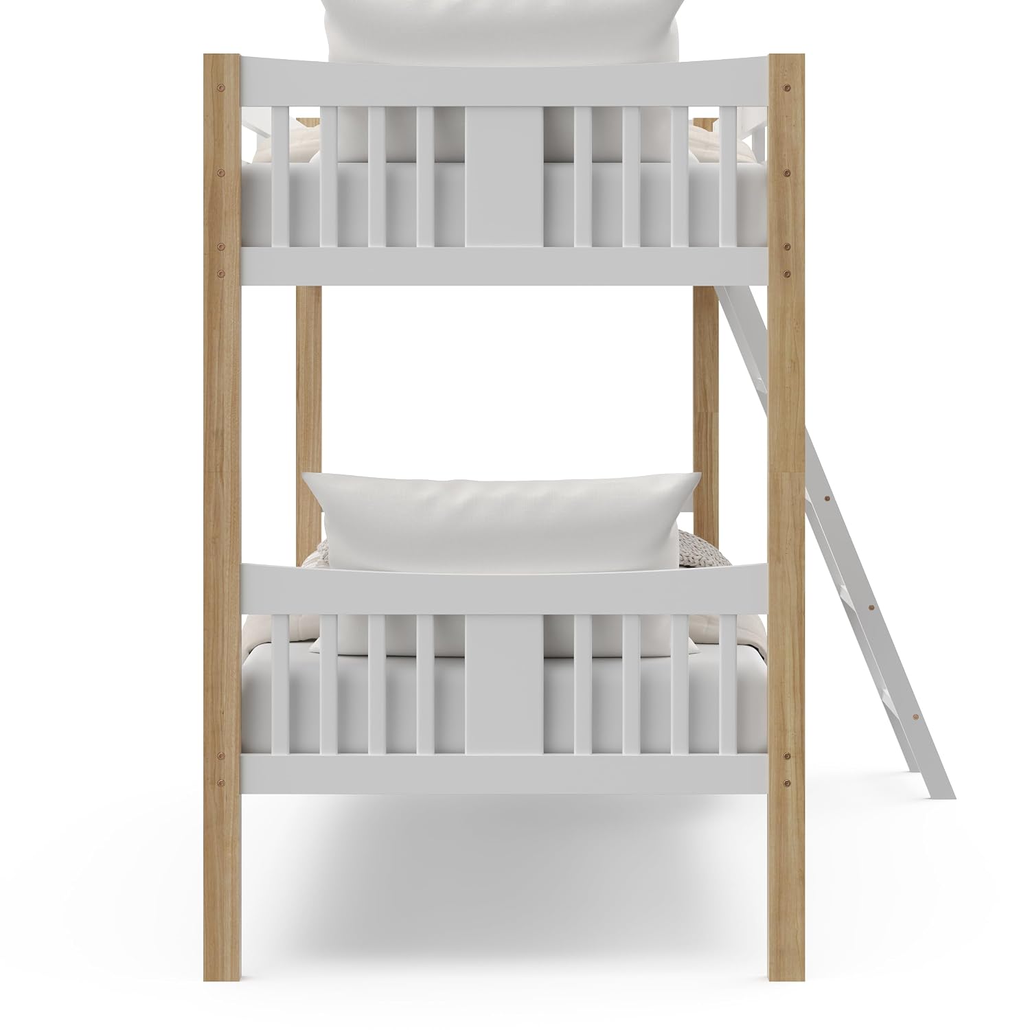 Storkcraft Caribou Bunk Bed Twin Over Twin Bunk Bed (White with Natural) - GREENGUARD Gold Certified, Converts to 2 Individual Beds