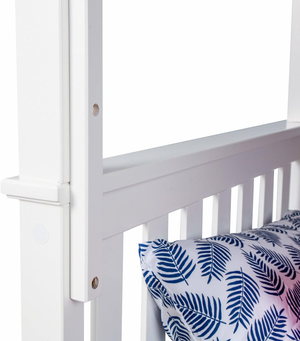 Max & Lily Bunk Bed, Twin-Over-Twin Wood Bed Frame For Kids With Trundle, White
