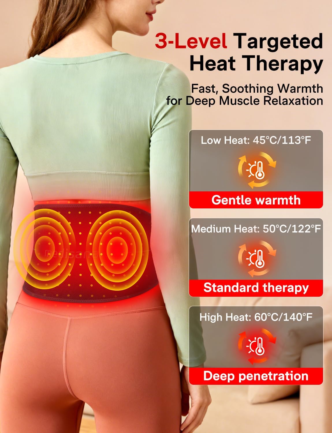 Medisana 3-in-1 Red Light Massager Belt, Heating Pad for Lower Back, Cordless Wearable Near Infrared & Red Light Therapy Belt Back Wrap with Adjustable Heat and Vibration for Lower Back Pain Relief