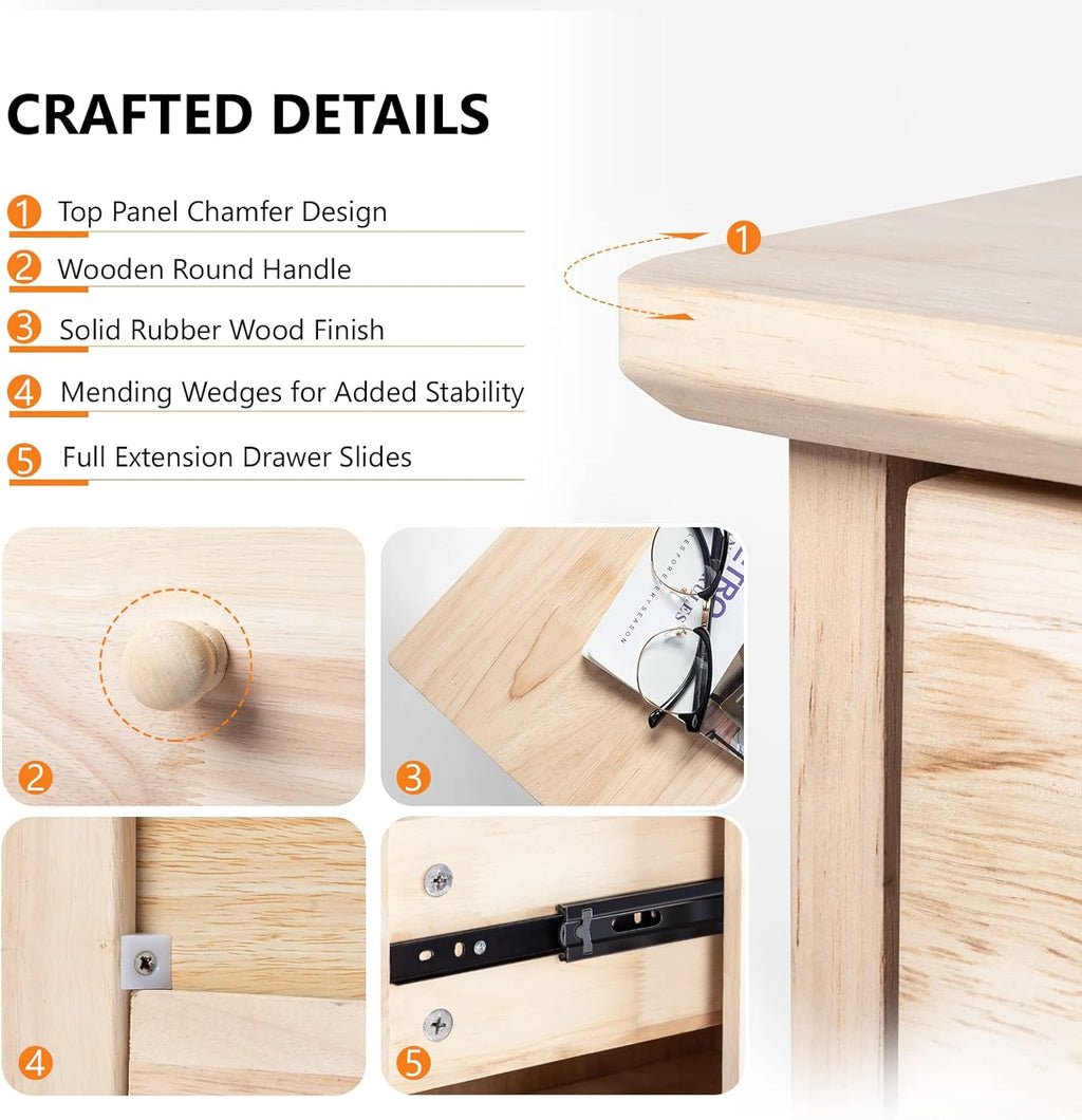 VINGLI Unfinished Natural Solid Wood 6 Drawer Dresser for Bedroom, Farmhouse Dressers & Chests of Drawers Color DIY Rubber Wood Tall Dresser with Full Extension Drawer Slides & Wood Knobs Rustic Style