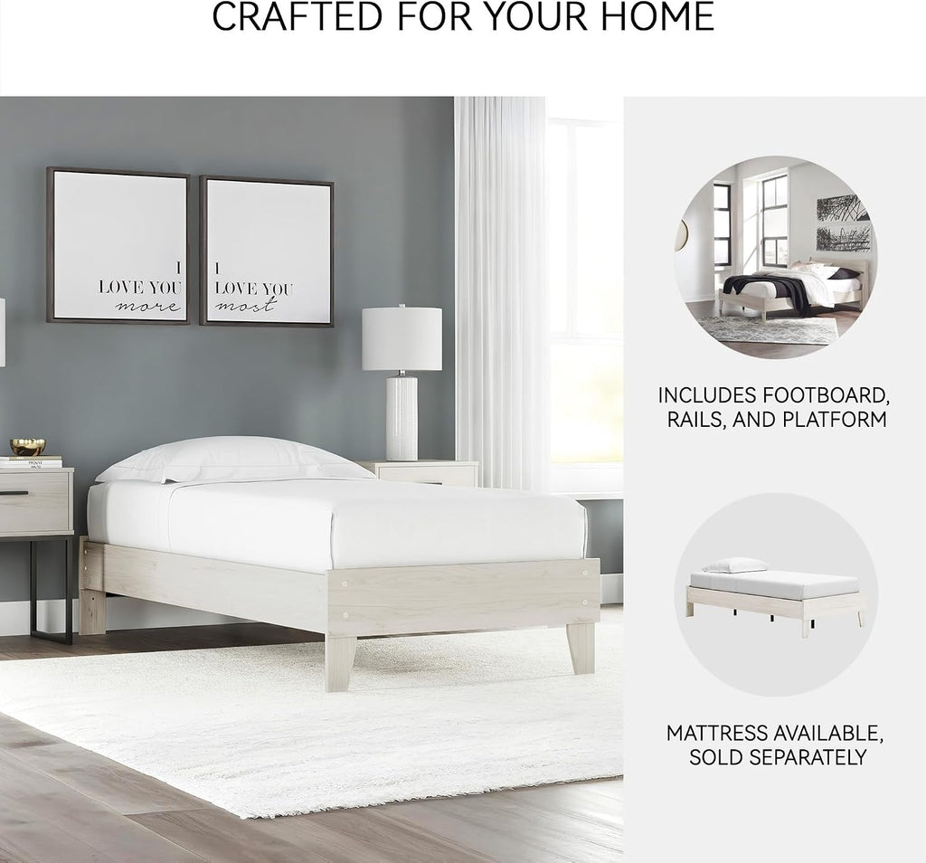 Signature Design by Ashley Socalle Casual Farmhouse Platform Bed Frame, Twin, Natural Beige