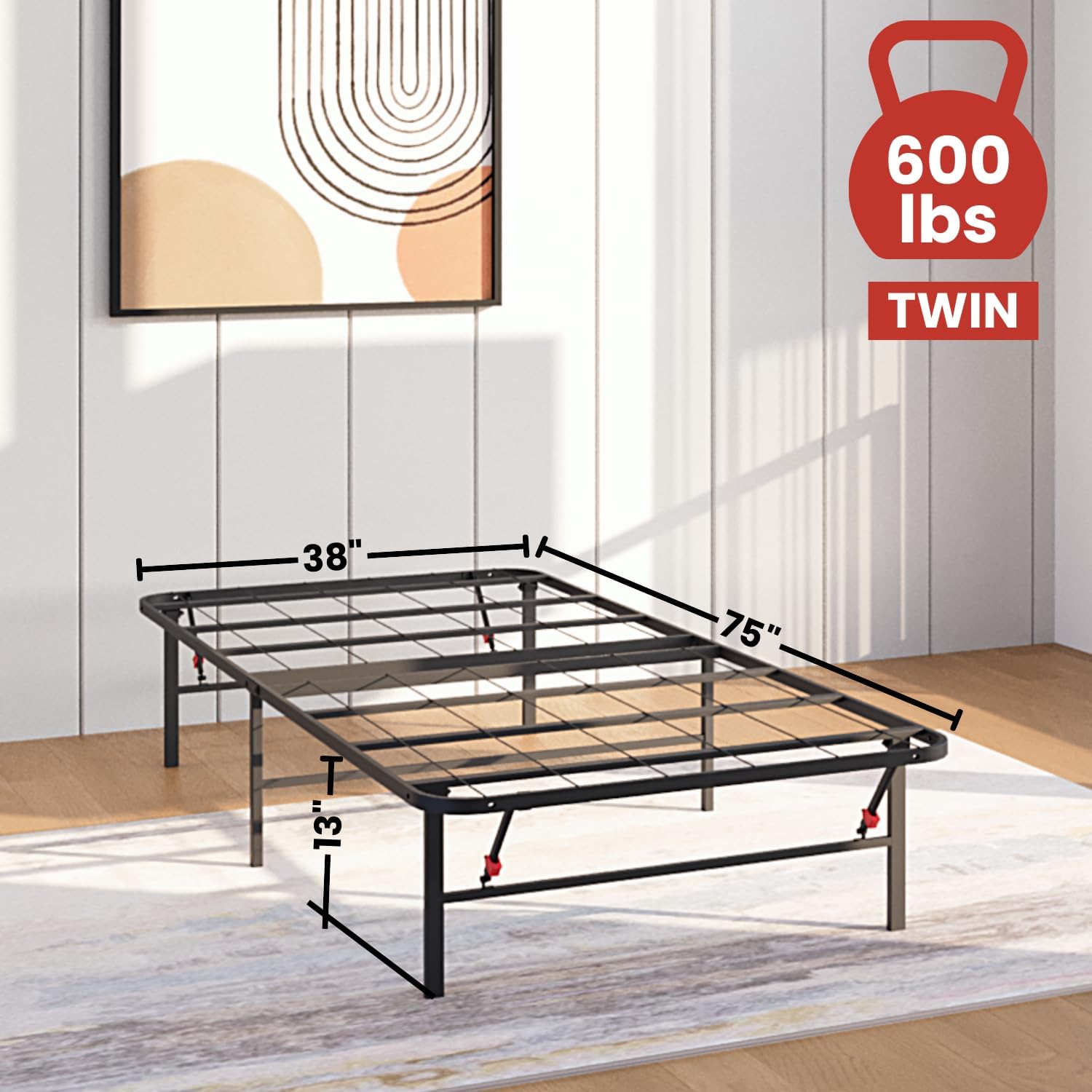 AMBEE21 Golden Gate Beds Foldable Metal Bed Frame – Sturdy Iron Platform, No Box Spring Needed, Portable & Collapsible, Heavy Duty, Easy Assembly, Noise-Free, Under Bed Storage – Twin Size (Black)