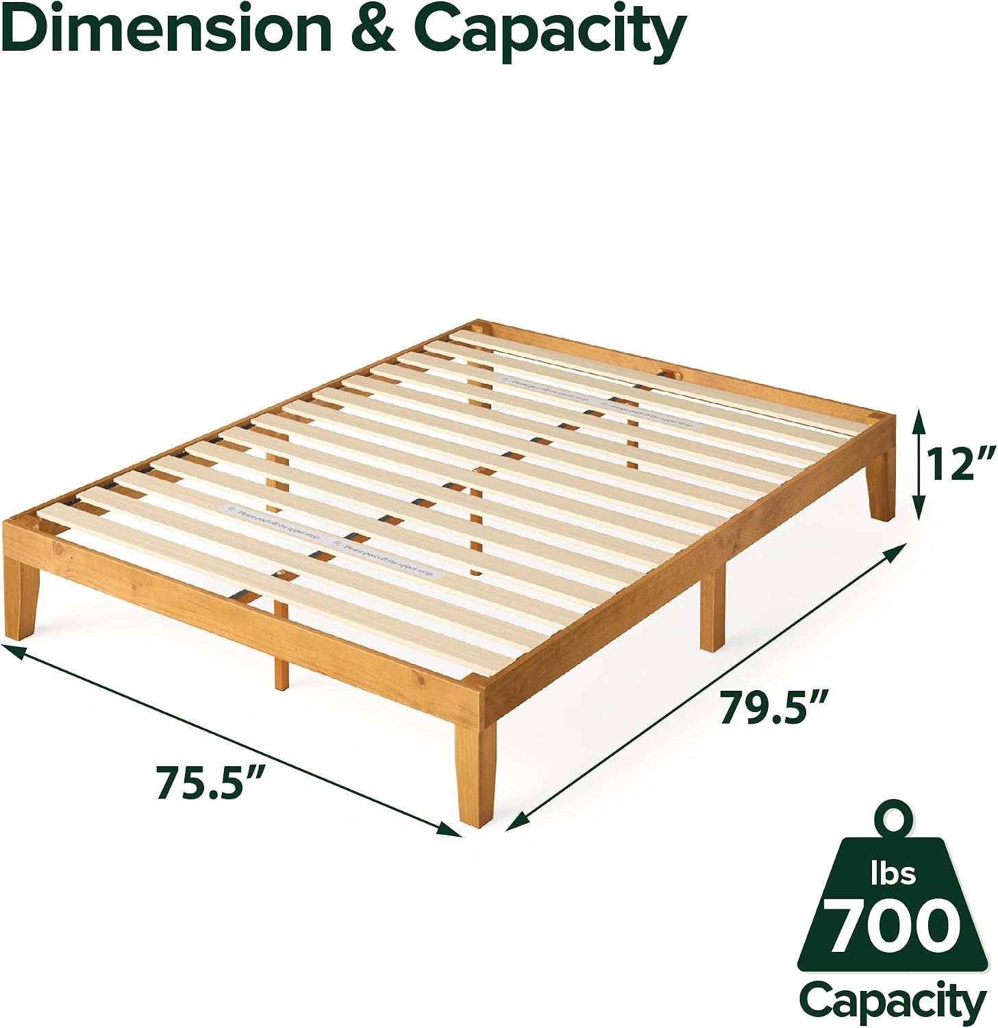 Zinus Alexia Wood Platform Bed Frame, Solid Wood Foundation, No Box Spring Needed, Wood Slat Support, Easy Assembly, Rustic Pine, King