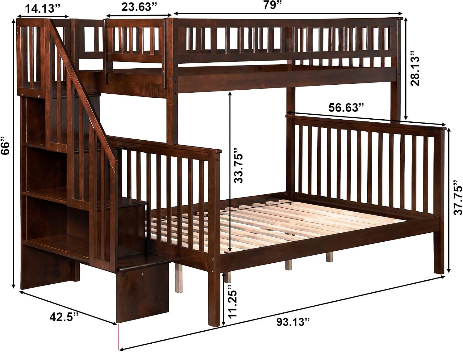 AFI, Woodland Staircase Bunk Bed Twin Over Full, Walnut