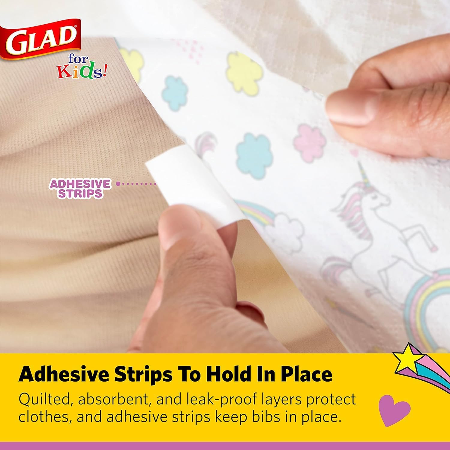 Glad for Kids Unicorn Disposable Paper Bibs with Crumb Catcher, Absorbent Leakproof Bibs for Toddlers and Babies, Mess Free Feeding, Crafts, Parties, and Travel Use, 30 Count - 24 Pack