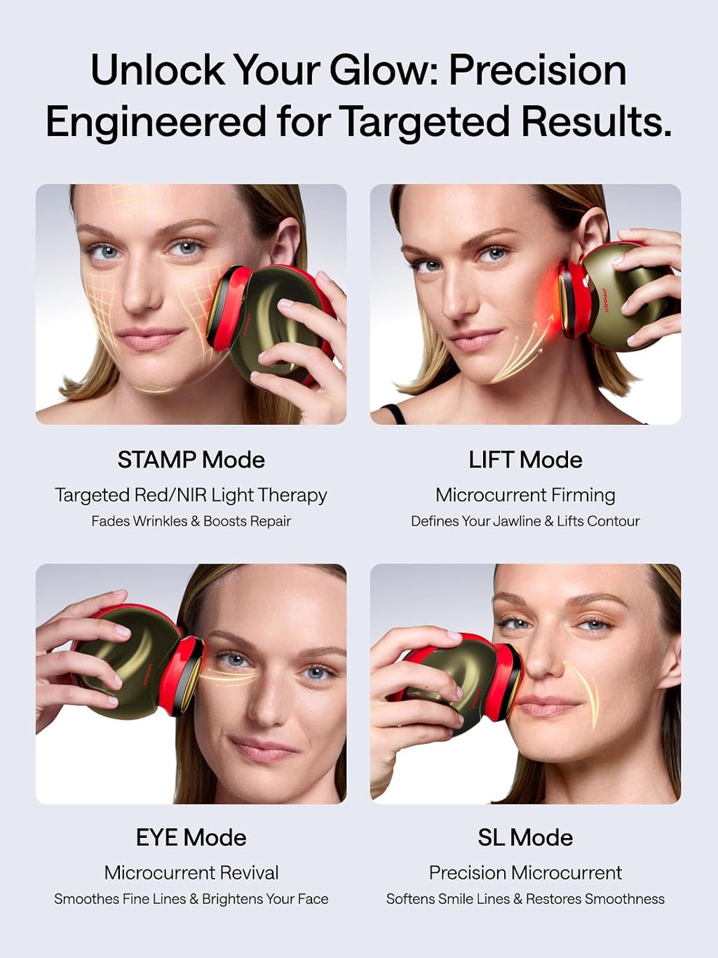 JMOON by Ulike Microcurrent Facial Device, M30U Red Light Therapy for Face, Safe Anti Aging Skin Care, 4 Modes, 5 Energy Levels for Full Face Lift and Ideal for Smile Lines, Eyes, and Forehead (Red)