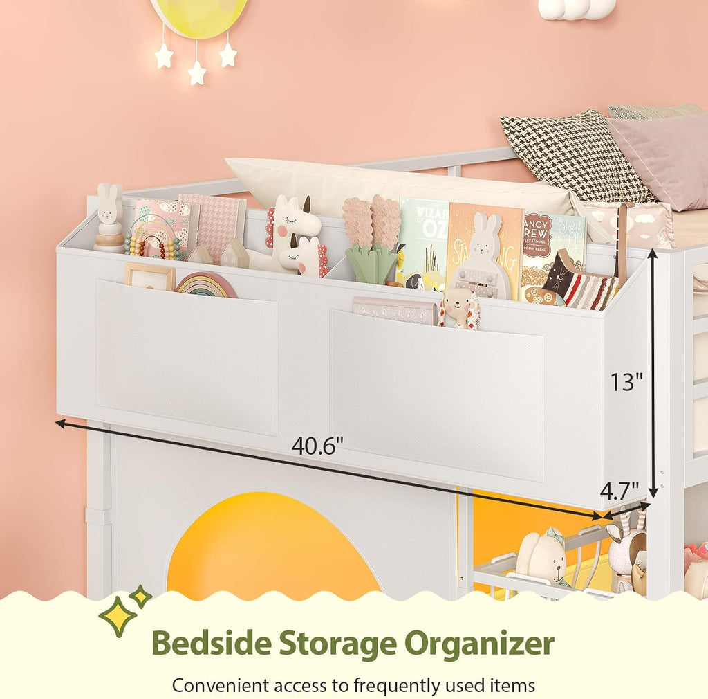 UPOSOJA Twin Size Low Loft Bed with RGB Lights & Play Zone, 8 XL Drawers, Kids Play Loft with 2-Step Ladder & Anti-Tip Kit (White)