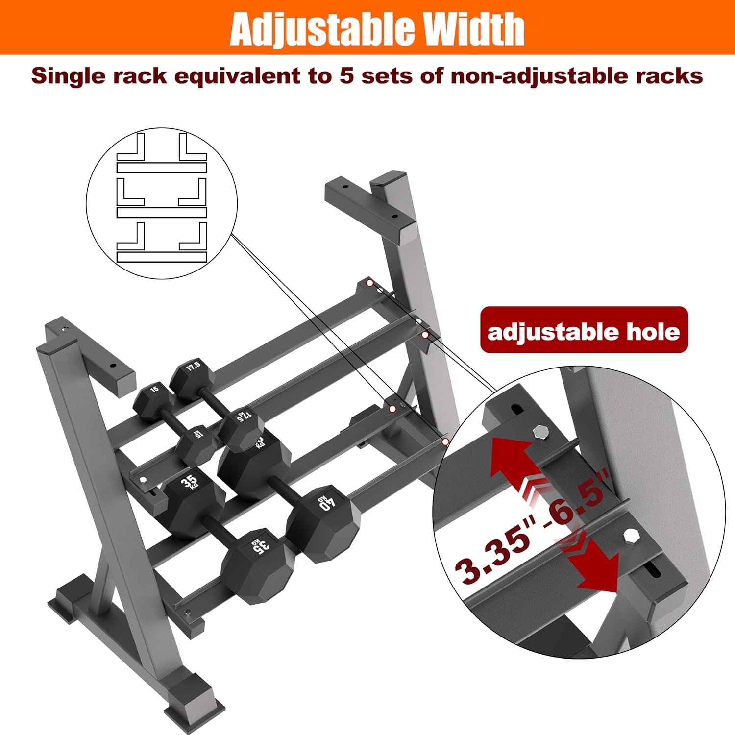Heavy Duty 3 Tier Dumbbell Rack Stand, 1200LBS Commercial Weight Storage Organizer for Home Gym (Select Frame Type: Kettlebell Flat Tray, All Rails, or Rolling Wheels), Stand Only