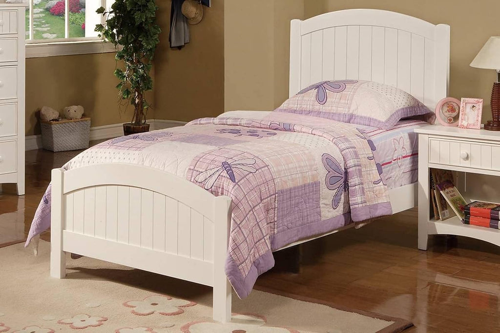 Bed Twin Frame | White Color Twin Size Bed Youth Bedroom Furniture Vertical Lines Carved Headboard Plywood