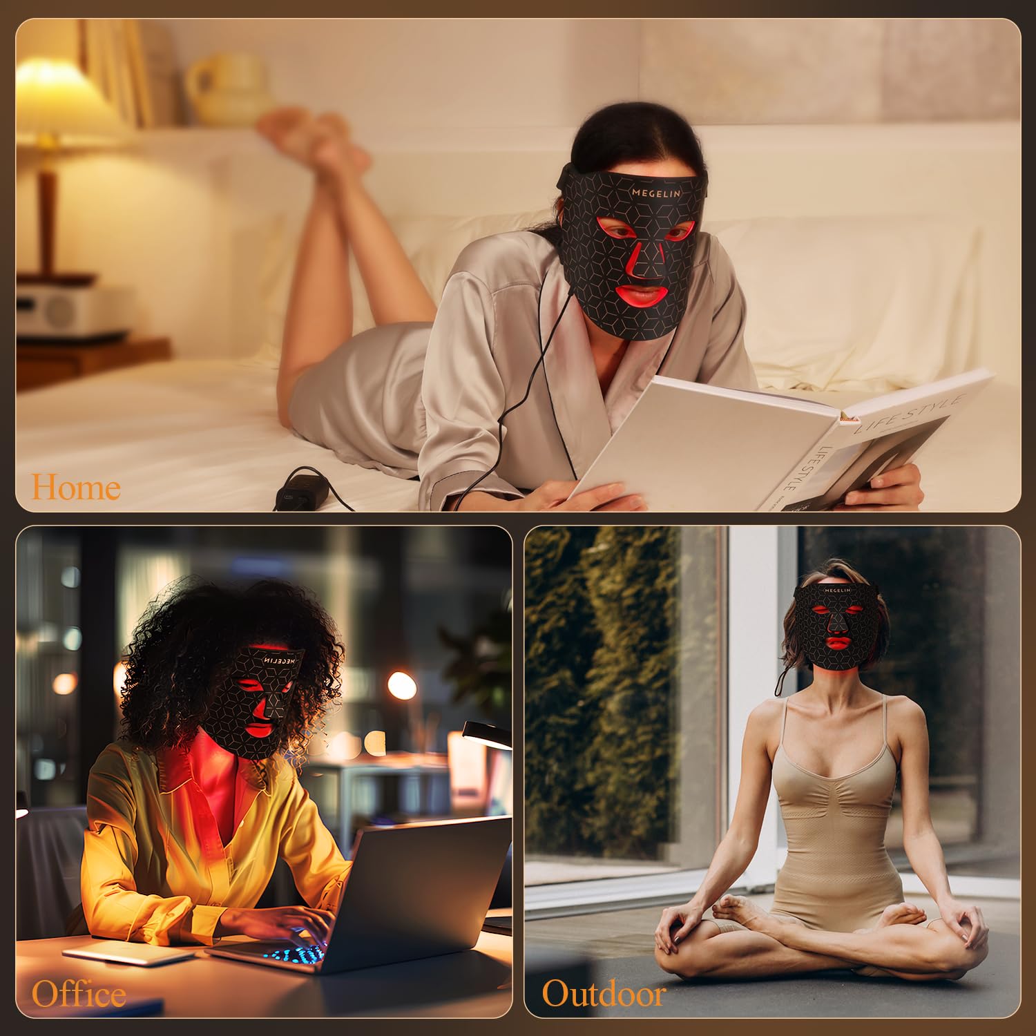 MEGELIN 7 Colors Led Light Therapy Facial Mask, Face Light Therapy Mask for Face, Reduce Wrinkles Smooth Skin, Infrared Light Skin Rejuvenation(Black)
