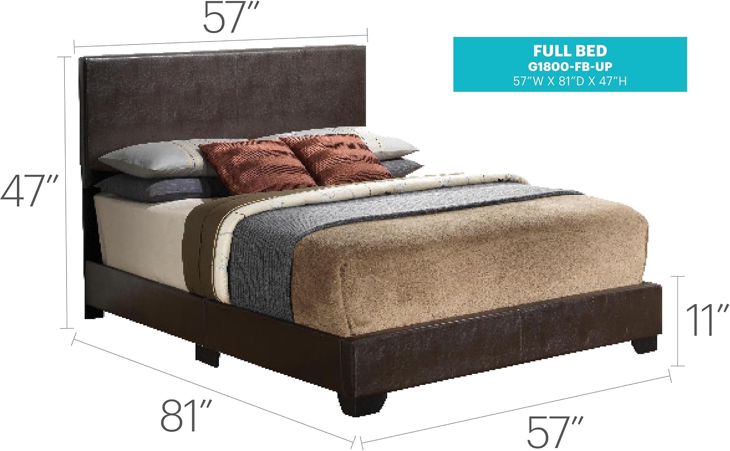Glory Furniture Aaron Faux Leather Upholstered Full Bed in Cappuccino