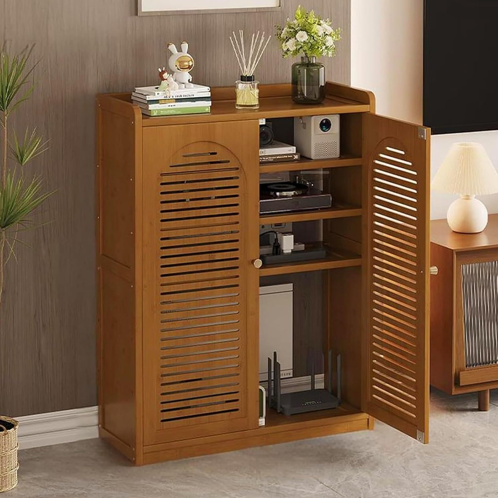 HARELA Decorative WiFi Router Storage Cabinet, WiFi Router Hidden Box with Ventilation & Cable Management, Home Media Storage Cabinet for Office & Living Room(Brown B,38.2x23.2x9.8in)