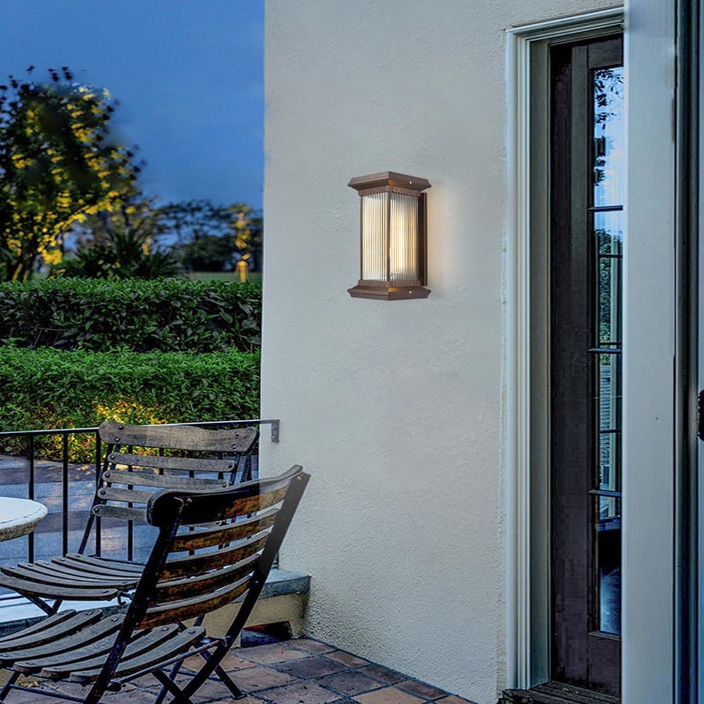 Solar Wall Light Outdoor Lantern Wall Sconce Waterproof Front Porch Lamp Exterior Wall Mount Lighting Fixture with Ribbed Glass for Patio Garage Garden Barn Yard House