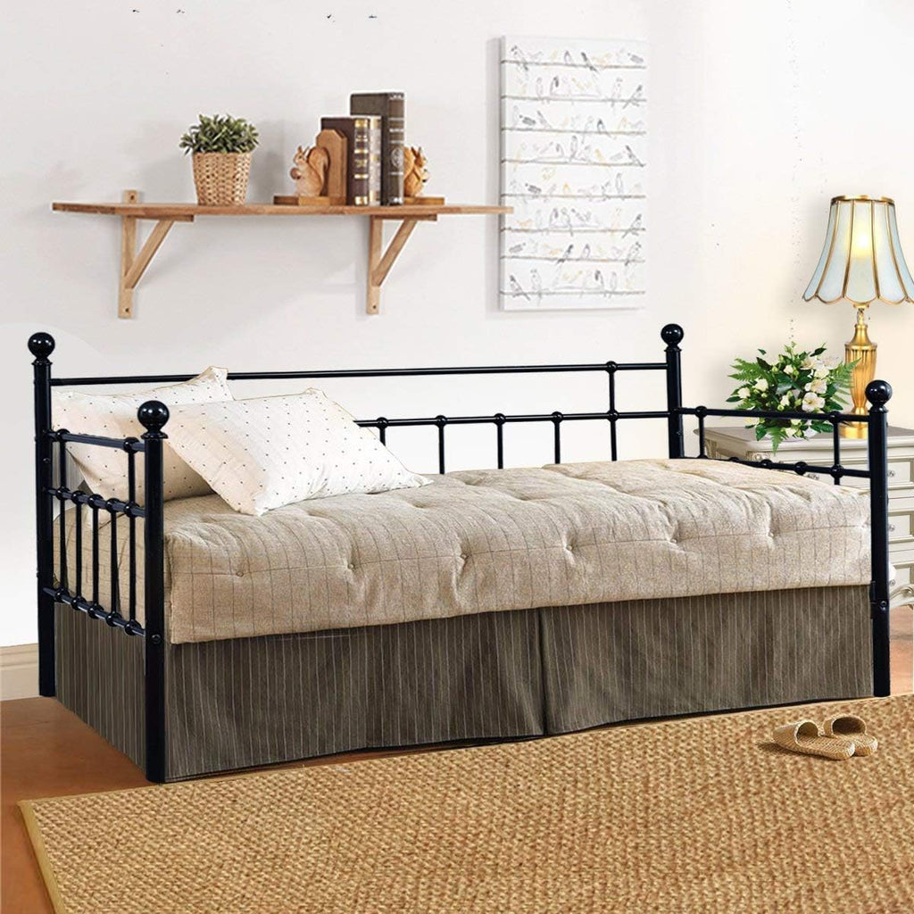 HOMERECOMMEND Metal Daybed Frame Twin Metal Slats Platform Base Box Spring Replacement Bed Sofa for Living Room Guest Room (Twin, Black)