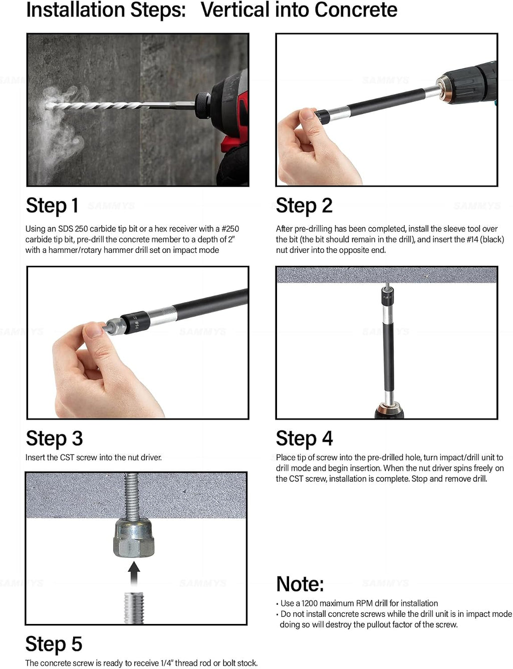 Everflow Sammys 8040957-100 DST 10 3/8 Inch Screw Vertical Threaded Rod Anchor Designed for Steel Structure, Steel with Electro-Zinc, Corrosion Resistance, 1/4-14 x 1 Inch Screw Length - (Pack of 100)